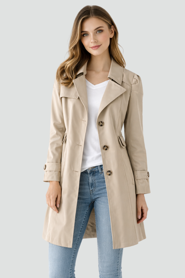 Trench Cintré à Col Classique et Fermeture Boutonnée