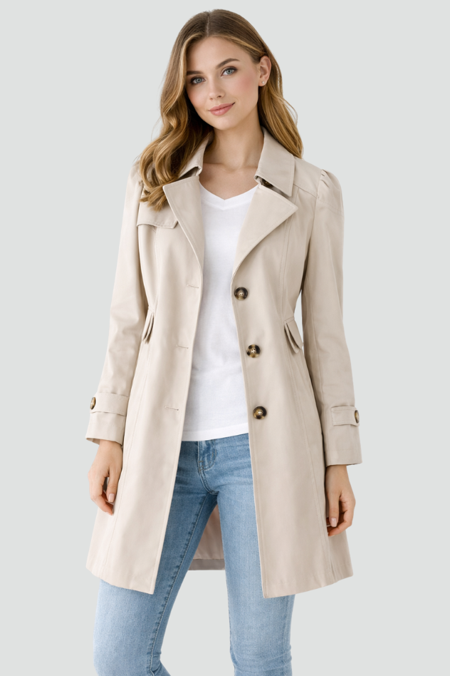 Trench Cintré à Col Classique et Fermeture Boutonnée