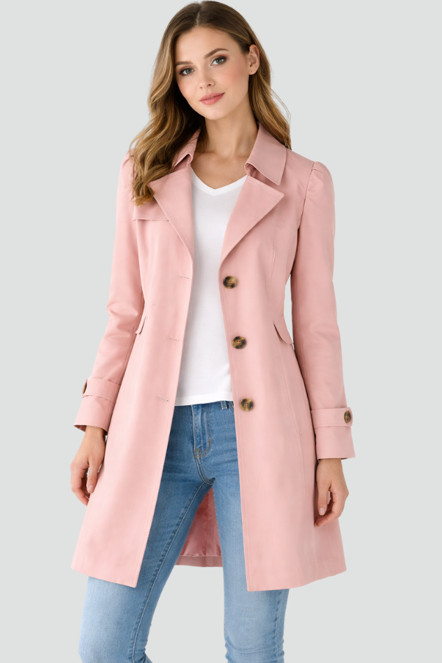 Trench Cintré à Col Classique et Fermeture Boutonnée