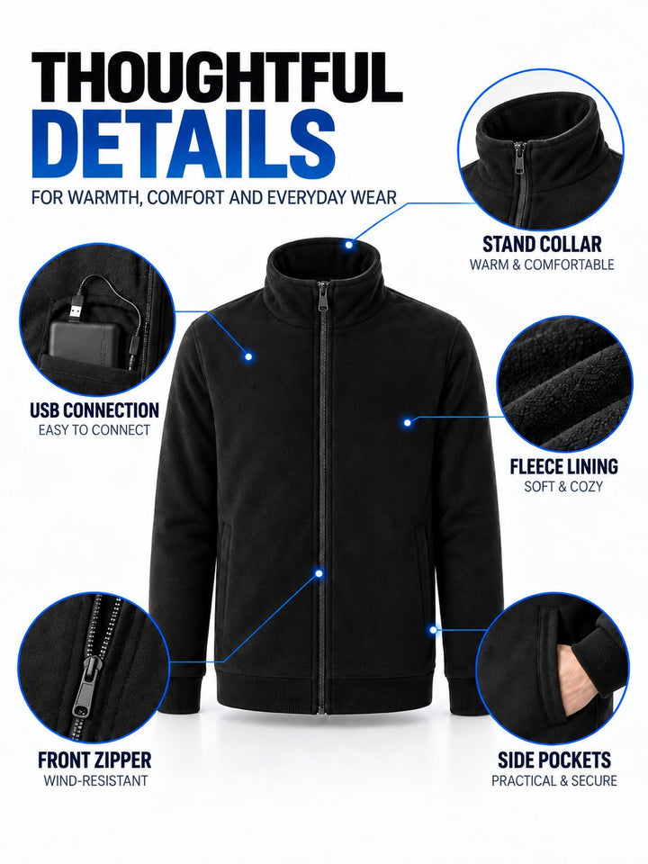 Veste Chauffante Homme USB Polaire Col Montant
