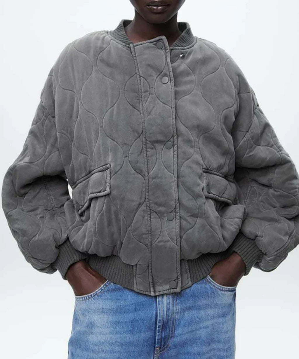 Brigitte | Veste bomber femme grise coupe ample et tendance | Hiver