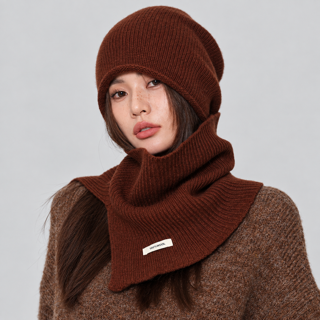 Set da donna con cappello e scaldacollo in lana pura