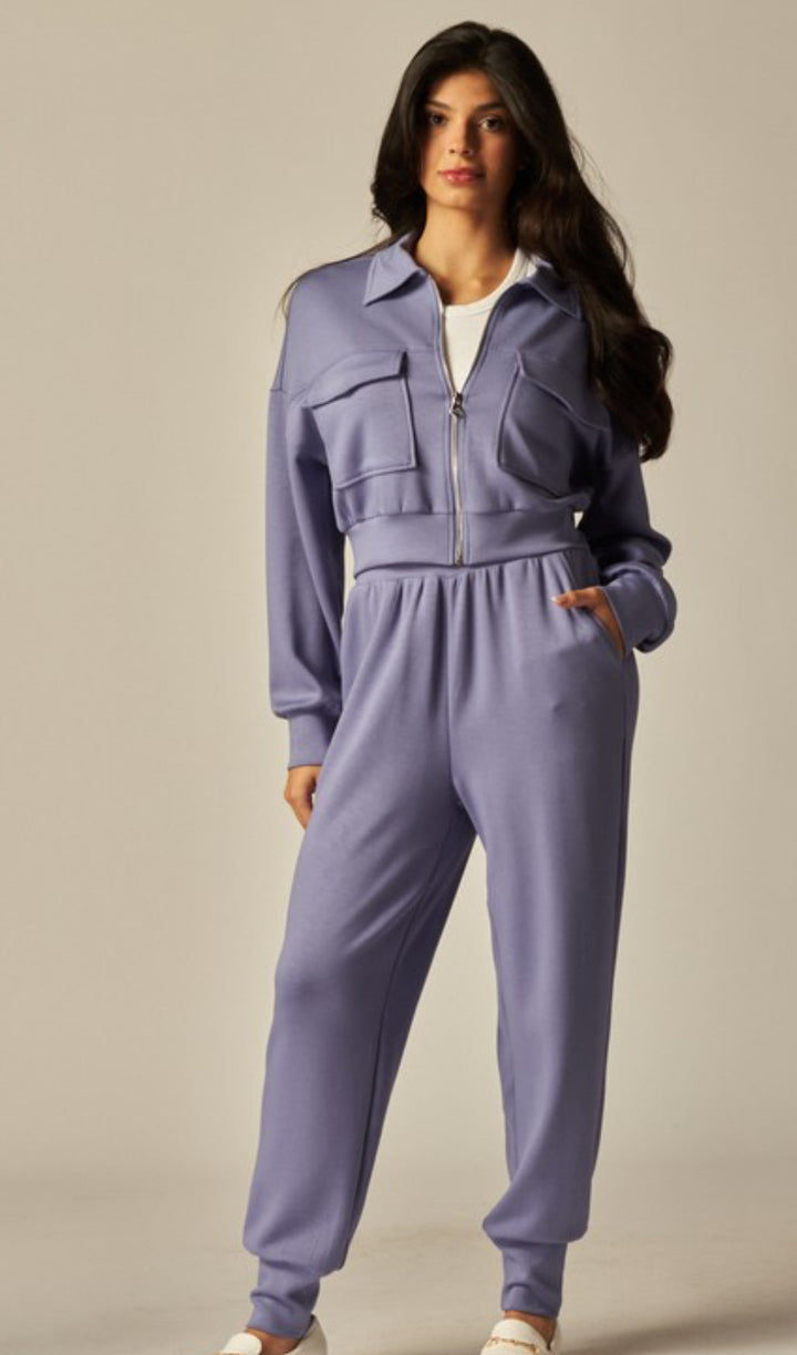 Ensemble Femme Deux Pièces Veste Courte Boutonnée Et Pantalon De Jogging