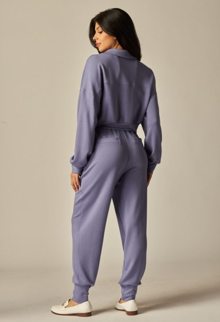 Ensemble Femme Deux Pièces Veste Courte Boutonnée Et Pantalon De Jogging