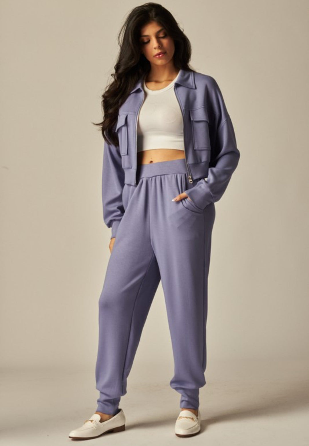 Ensemble Femme Deux Pièces Veste Courte Boutonnée Et Pantalon De Jogging