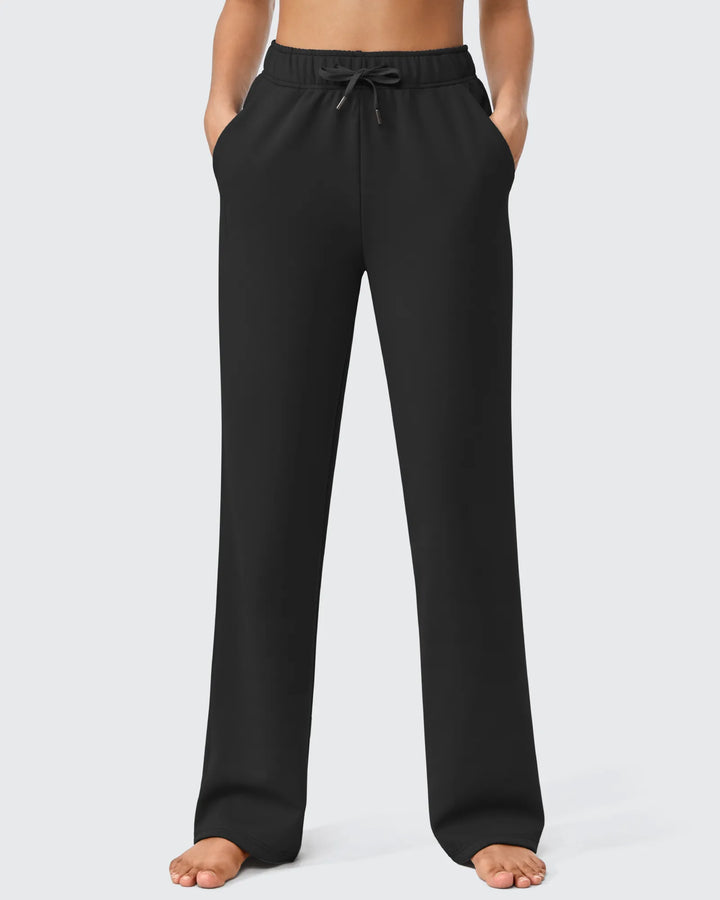 Pantaloni da donna foderati in pile, vestibilità casual, con coulisse