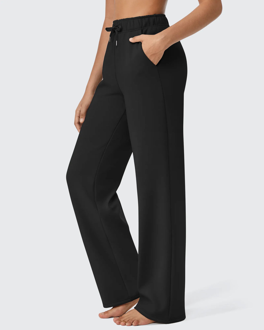 Pantaloni da donna foderati in pile, vestibilità casual, con coulisse