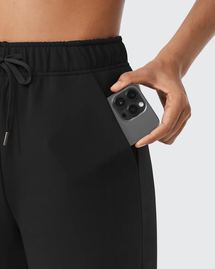 Pantaloni da donna foderati in pile, vestibilità casual, con coulisse