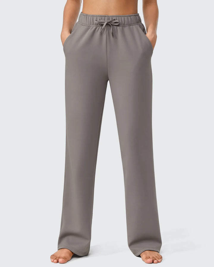 Pantaloni da donna foderati in pile, vestibilità casual, con coulisse