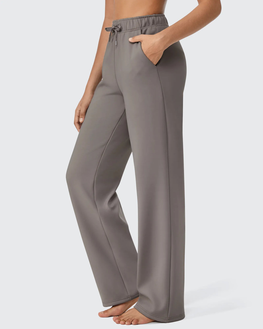 Pantaloni da donna foderati in pile, vestibilità casual, con coulisse