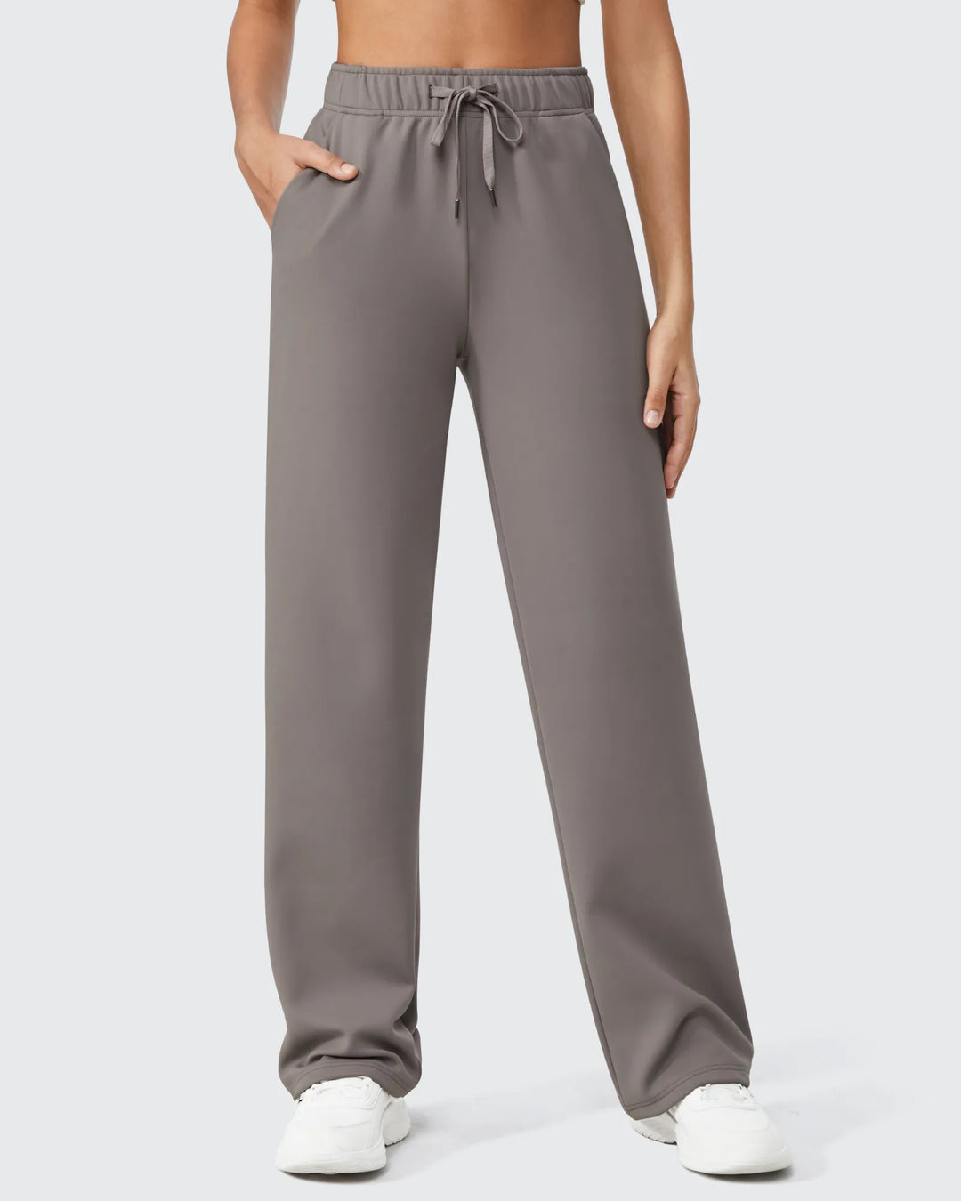 Pantaloni da donna foderati in pile, vestibilità casual, con coulisse