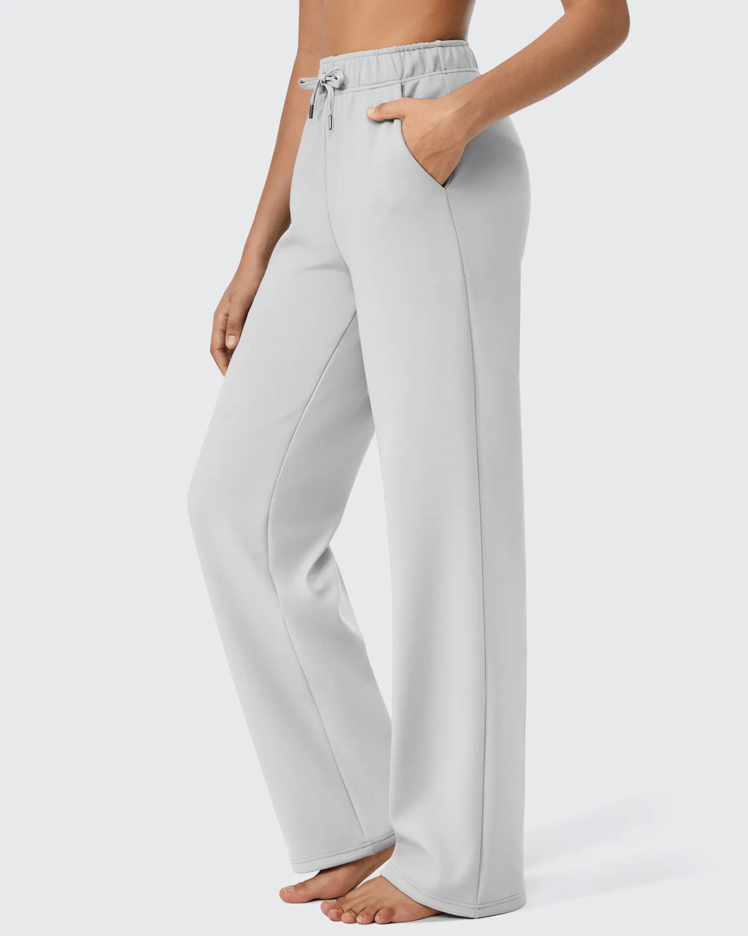 Pantaloni da donna foderati in pile, vestibilità casual, con coulisse