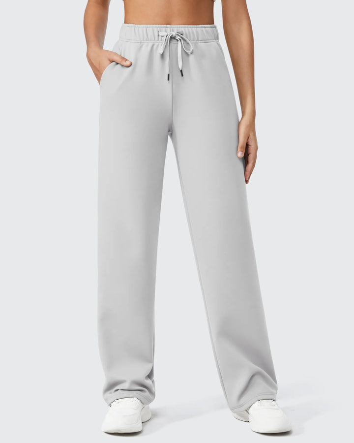 Pantaloni da donna foderati in pile, vestibilità casual, con coulisse