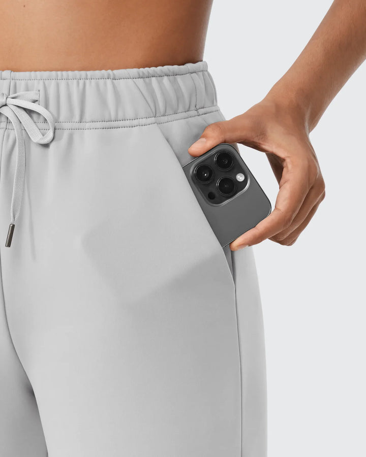 Pantaloni da donna foderati in pile, vestibilità casual, con coulisse