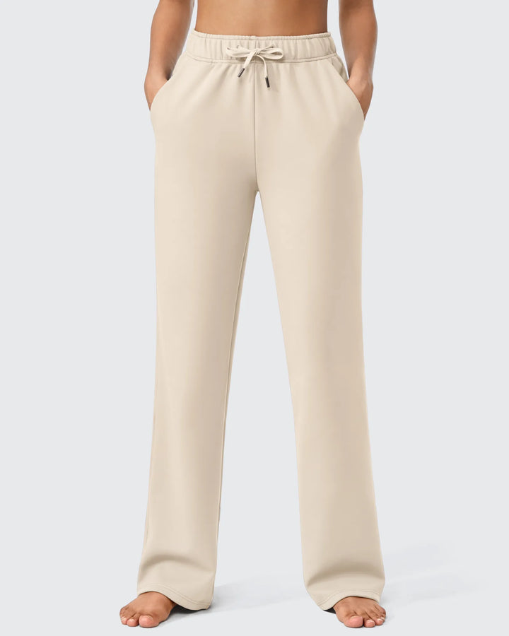 Pantaloni da donna foderati in pile, vestibilità casual, con coulisse