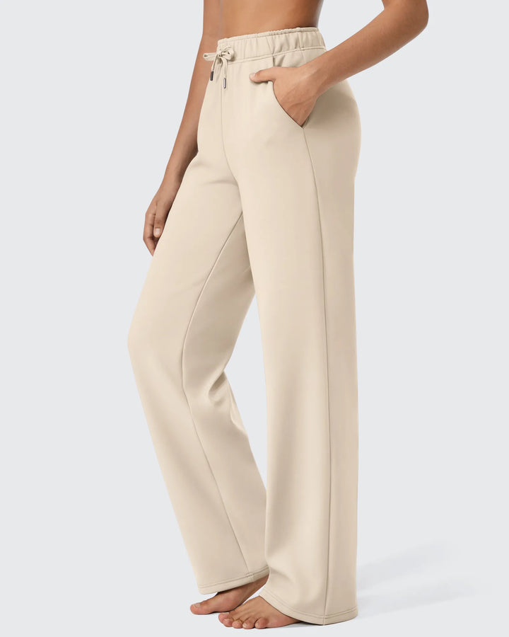 Pantaloni da donna foderati in pile, vestibilità casual, con coulisse