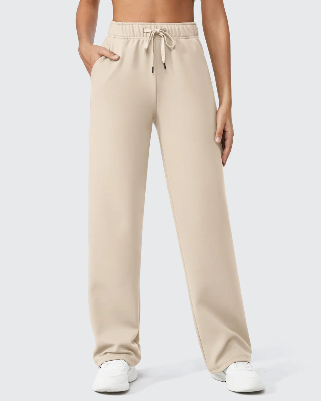 Pantaloni da donna foderati in pile, vestibilità casual, con coulisse