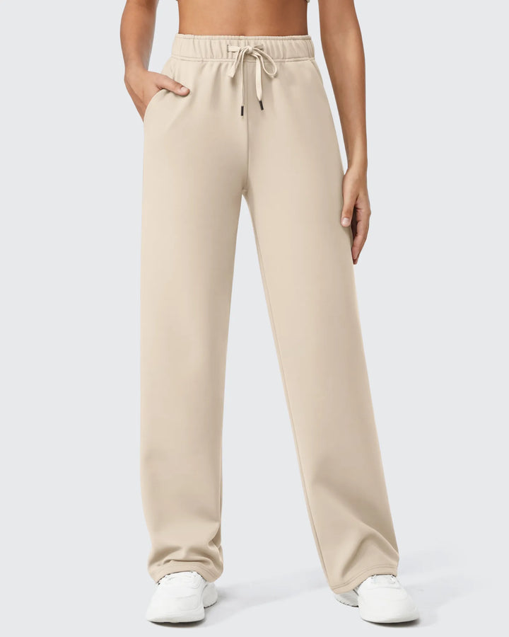 Pantaloni da donna foderati in pile, vestibilità casual, con coulisse