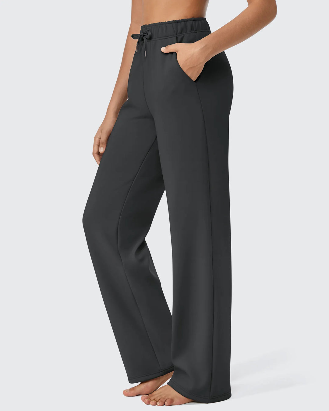 Pantaloni da donna foderati in pile, vestibilità casual, con coulisse