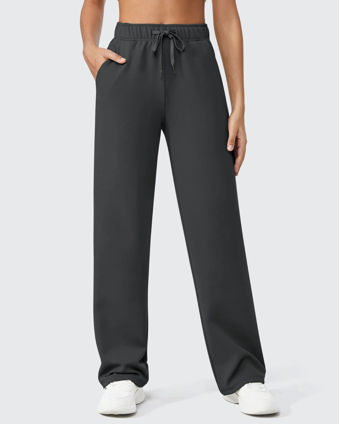 Pantaloni da donna foderati in pile, vestibilità casual, con coulisse