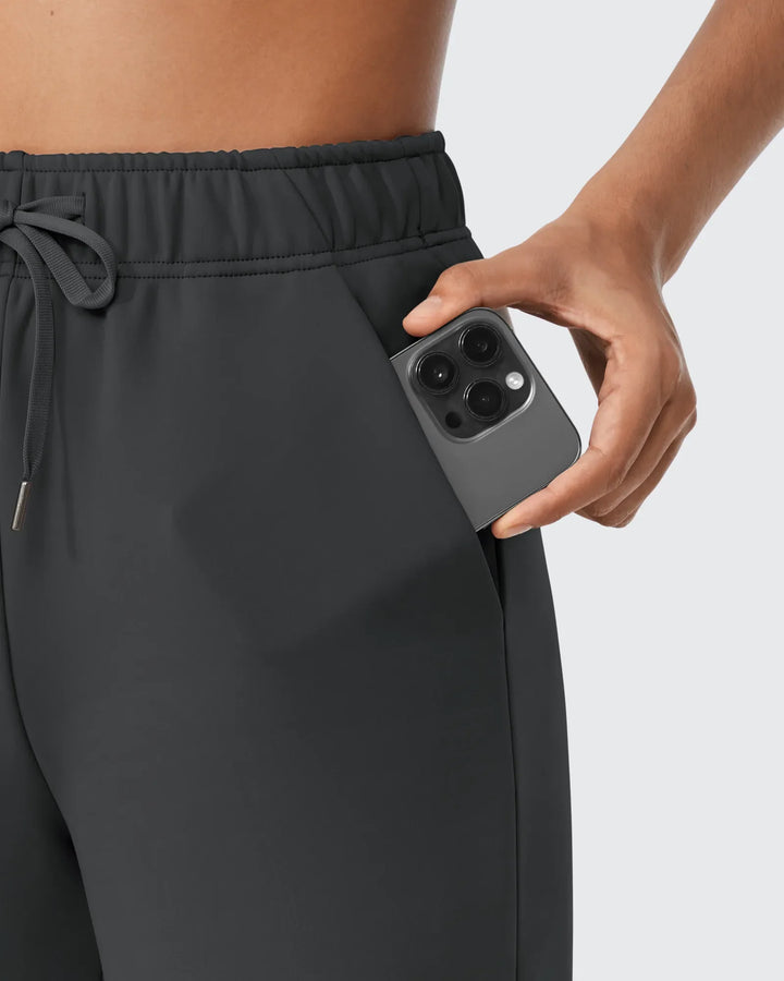 Pantaloni da donna foderati in pile, vestibilità casual, con coulisse