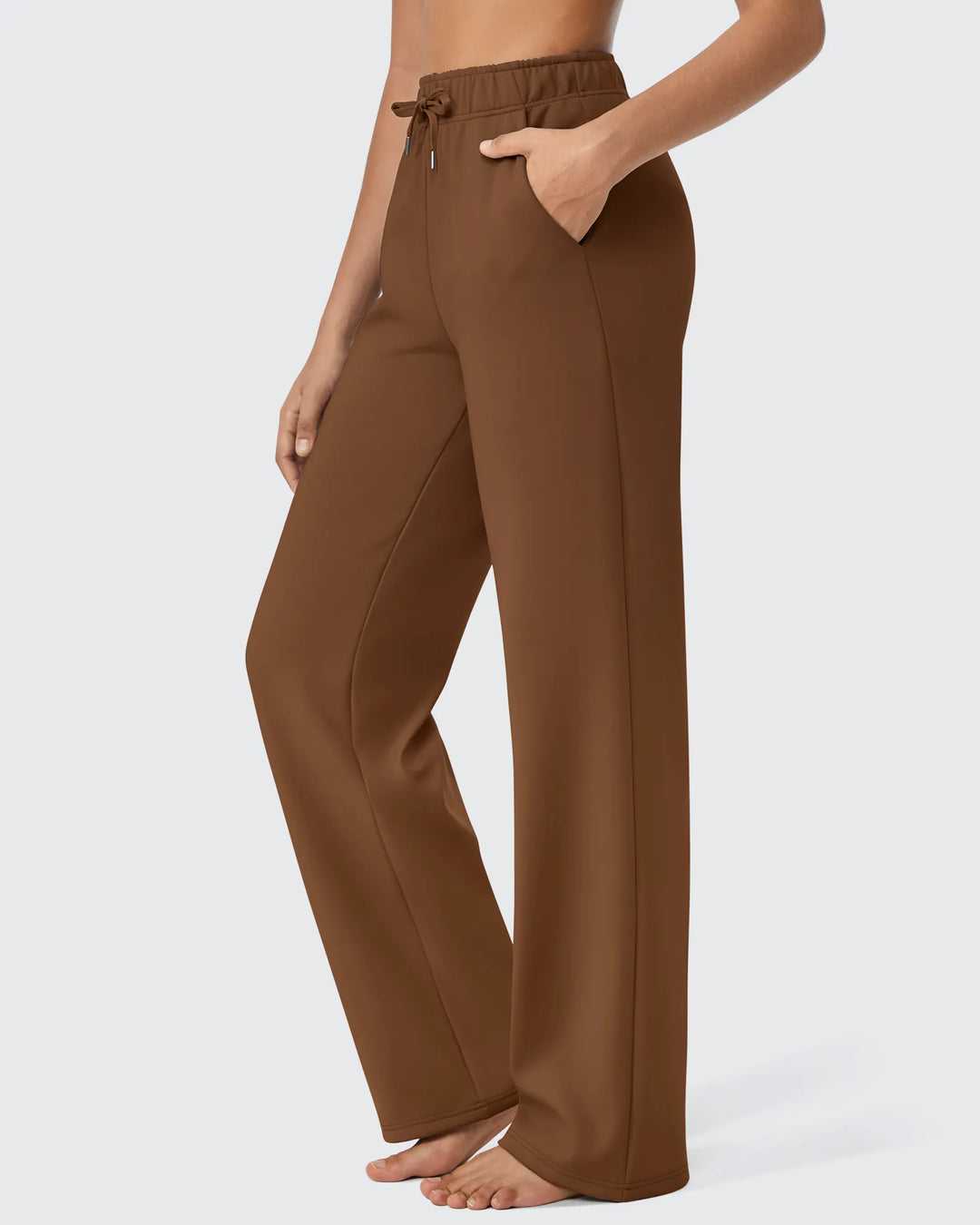 Pantaloni da donna foderati in pile, vestibilità casual, con coulisse