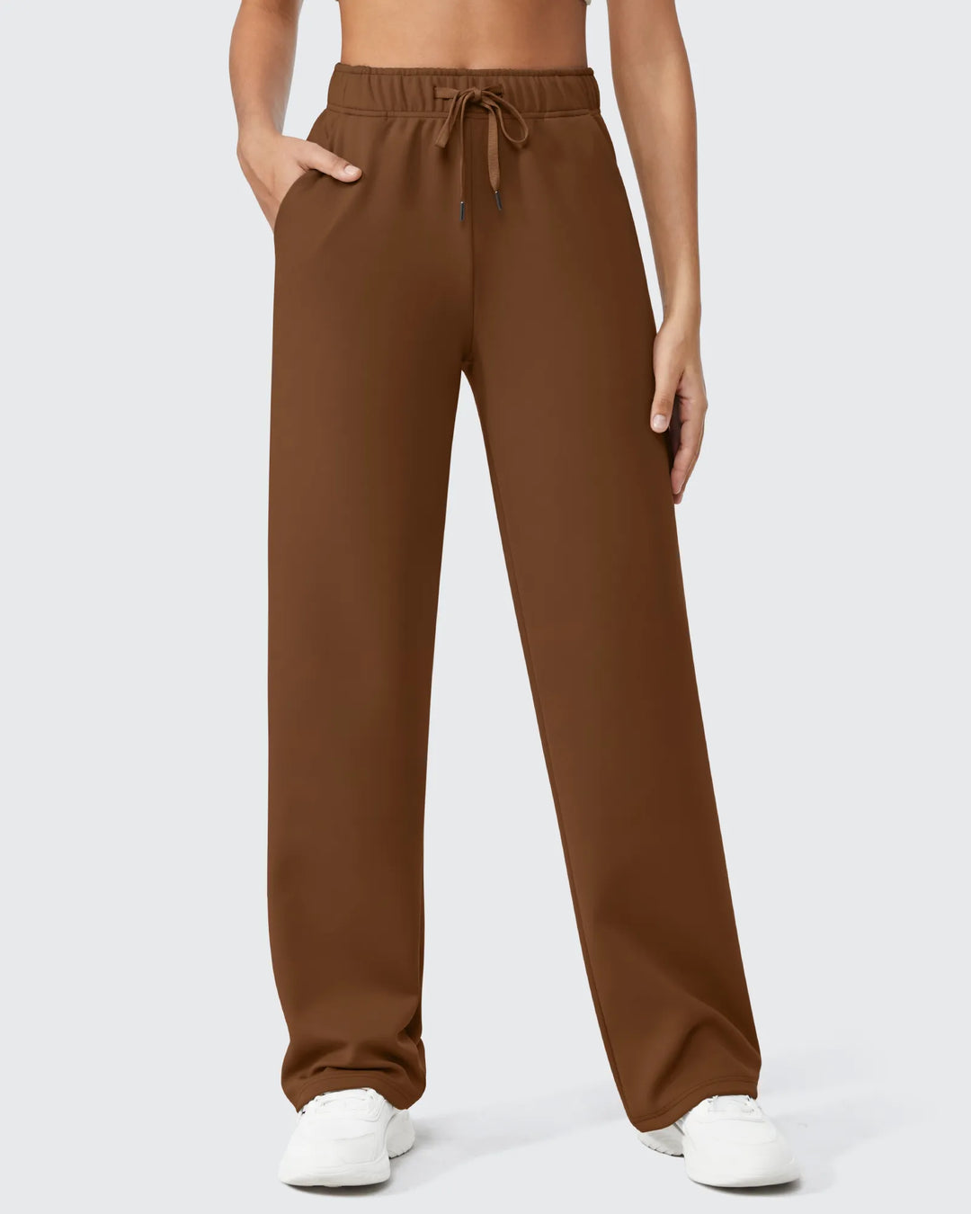 Pantaloni da donna foderati in pile, vestibilità casual, con coulisse