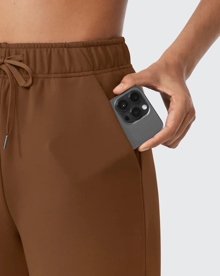 Pantaloni da donna foderati in pile, vestibilità casual, con coulisse