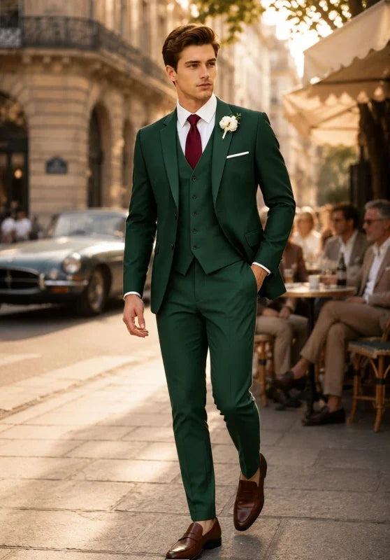 Costume Trois Pièces Homme Cintré avec Gilet et Pantalon Assortis