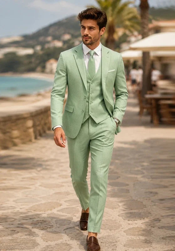 Costume Trois Pièces Homme Coupe Slim avec Col Notch et Gilet Assorti
