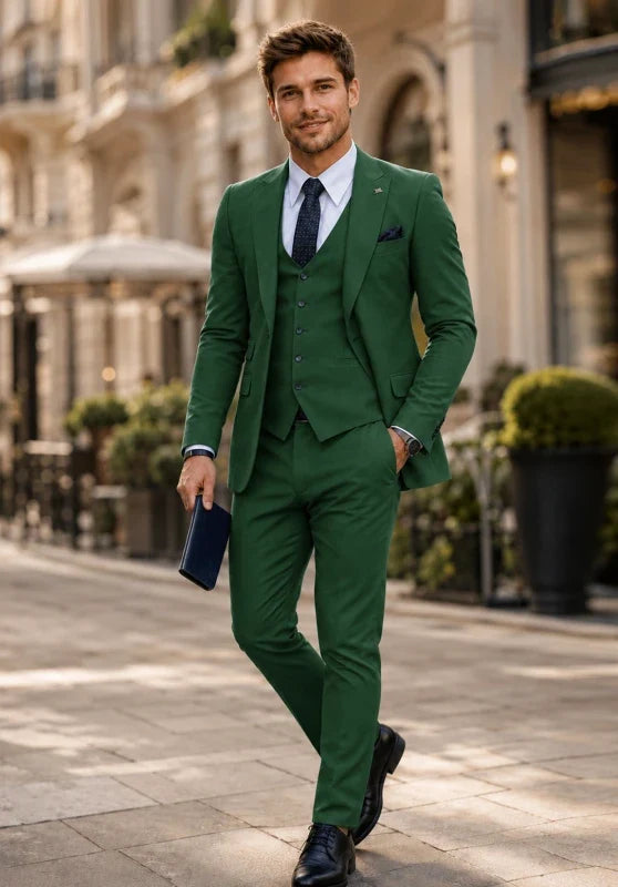 Costume Trois Pièces Homme Coupe Slim avec Col Notch et Gilet Quatre Boutons