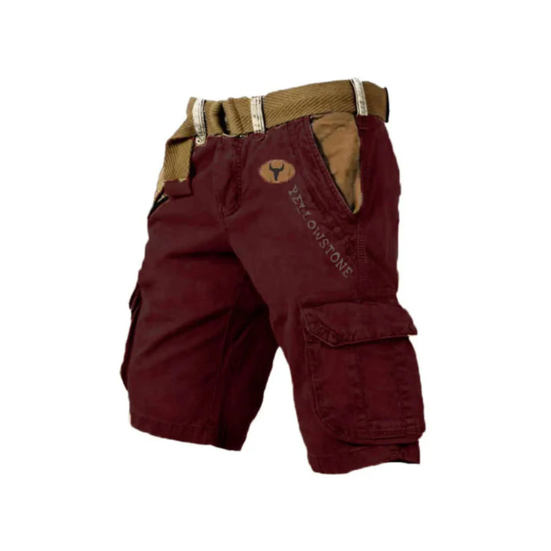 Short cargo bordeaux avec poches latérales fonctionnelles et ceinture ajustable, parfait pour un look décontracté et pratique. Idéal pour l'été ou les activités en plein air.