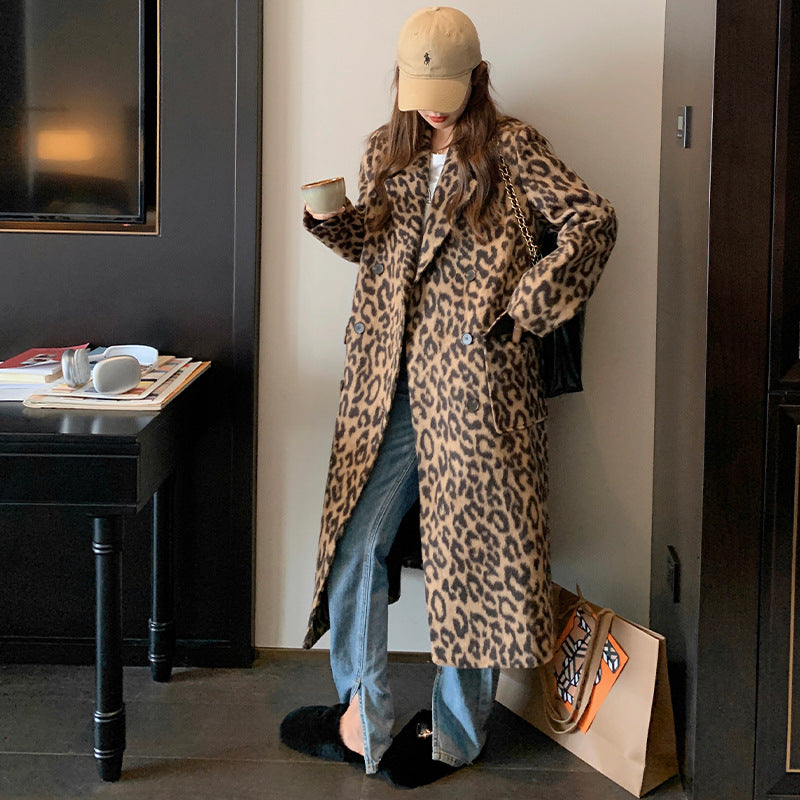 Manteau Long d’Hiver Femme – Imprimé Léopard en Coton Doux