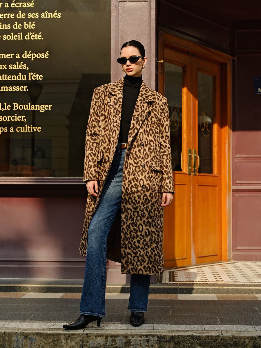 Manteau Long d’Hiver Femme – Imprimé Léopard en Coton Doux