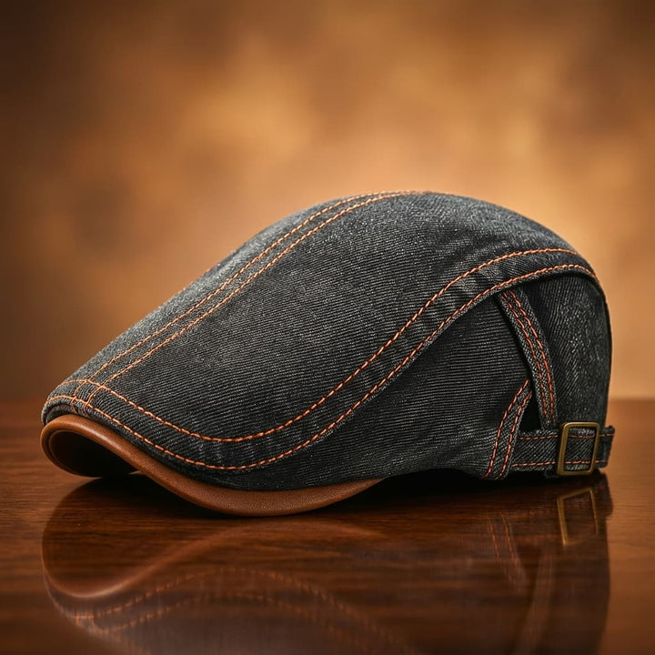 Berretto piatto da uomo in denim con cinturino regolabile