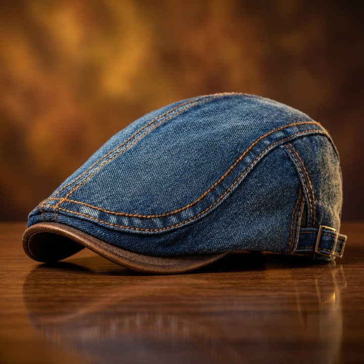Berretto piatto da uomo in denim con cinturino regolabile
