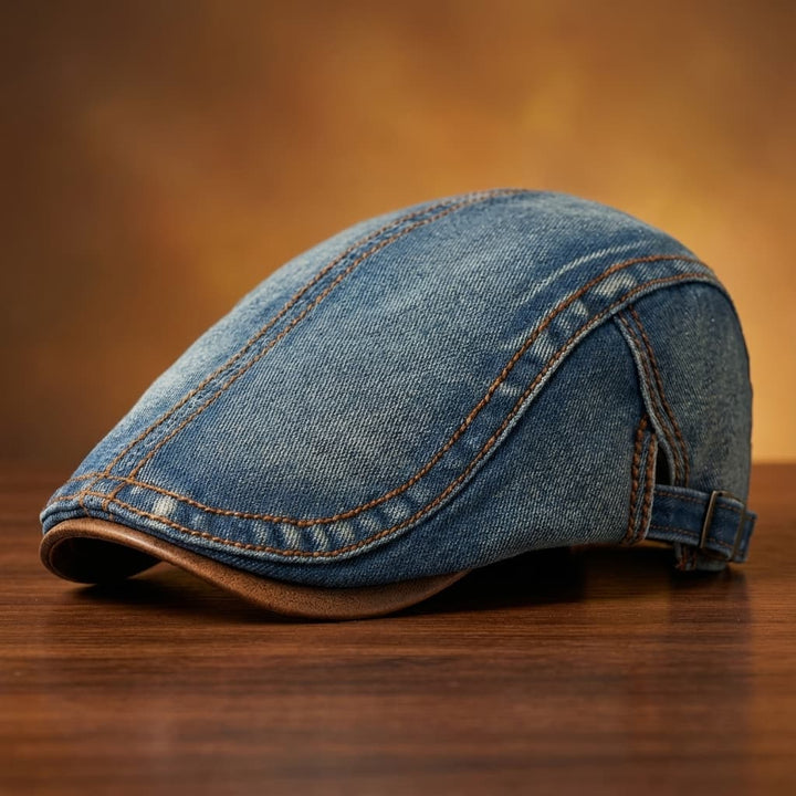 Berretto piatto da uomo in denim con cinturino regolabile
