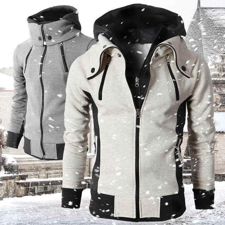 Felpa con cappuccio e zip, tasche sul petto e pannelli a contrasto da uomo