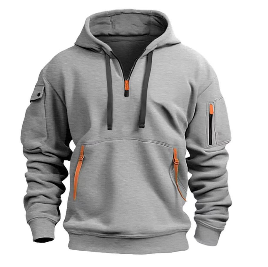 Hoodie voor heren - kraag met halve rits en zakken met rits