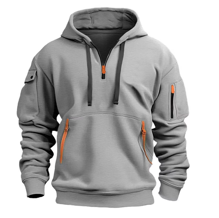 Hoodie voor heren - kraag met halve rits en zakken met rits