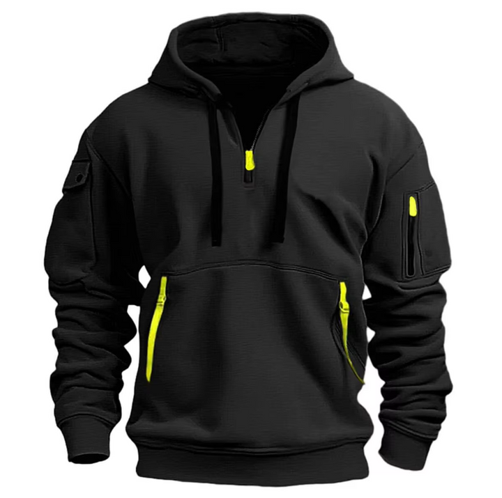 Hoodie voor heren - kraag met halve rits en zakken met rits