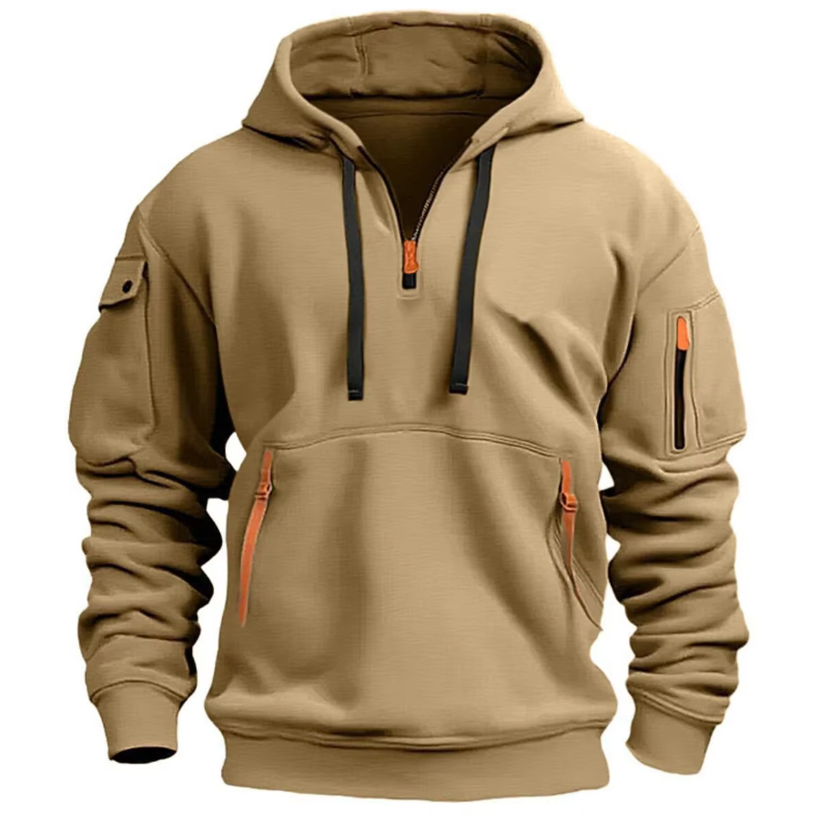 Hoodie voor heren - kraag met halve rits en zakken met rits