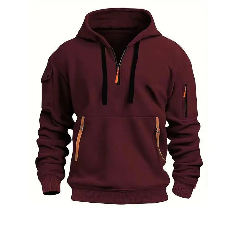 Hoodie voor heren - kraag met halve rits en zakken met rits