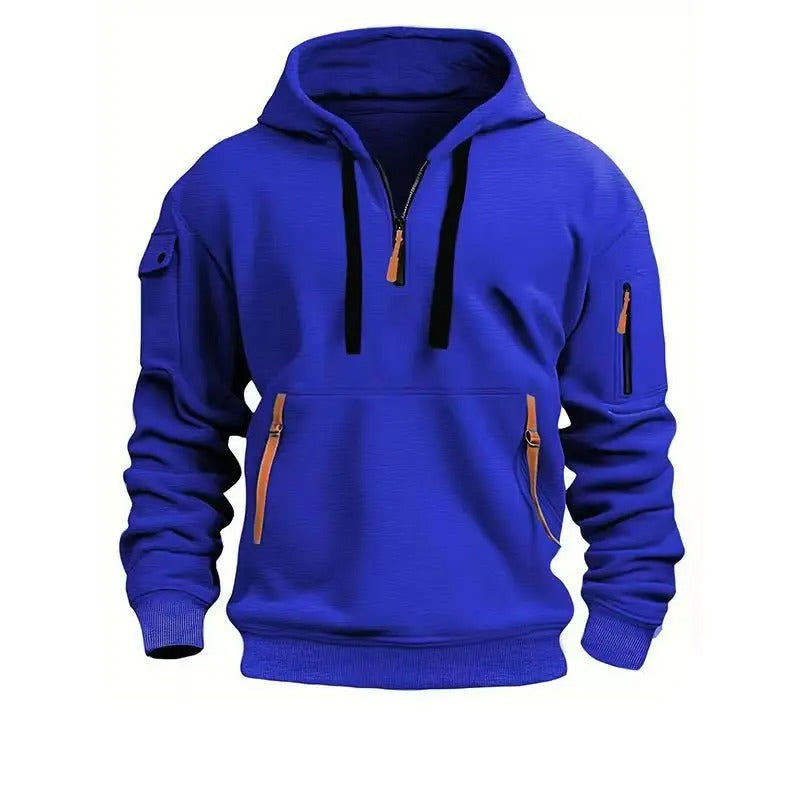 Hoodie voor heren - kraag met halve rits en zakken met rits