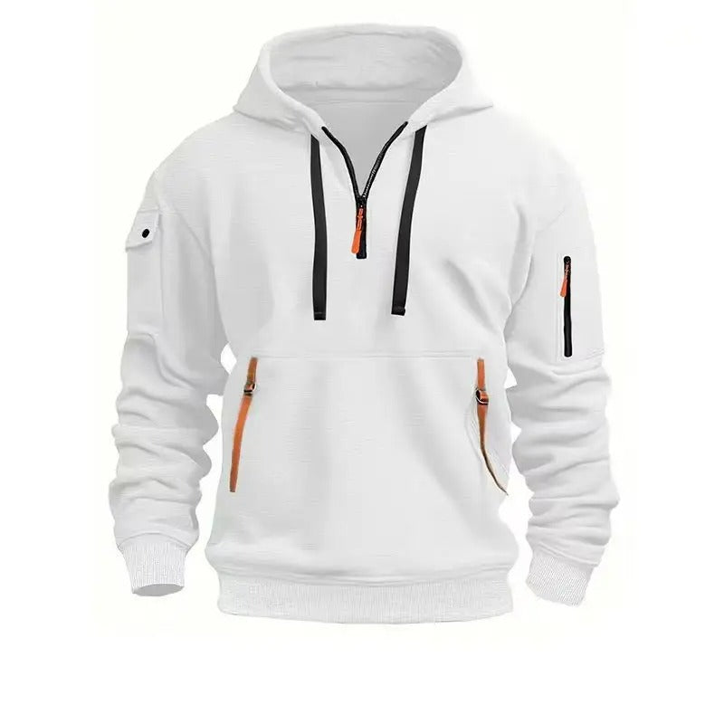Hoodie voor heren - kraag met halve rits en zakken met rits