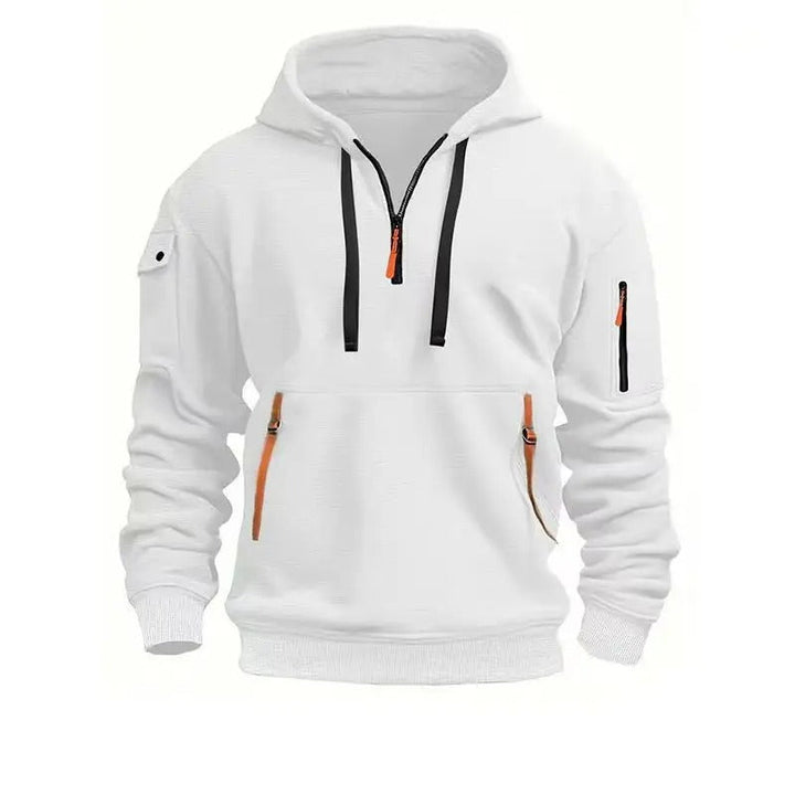 Hoodie voor heren - kraag met halve rits en zakken met rits