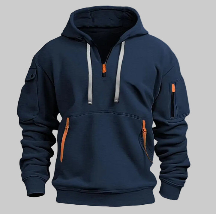 Hoodie voor heren - kraag met halve rits en zakken met rits