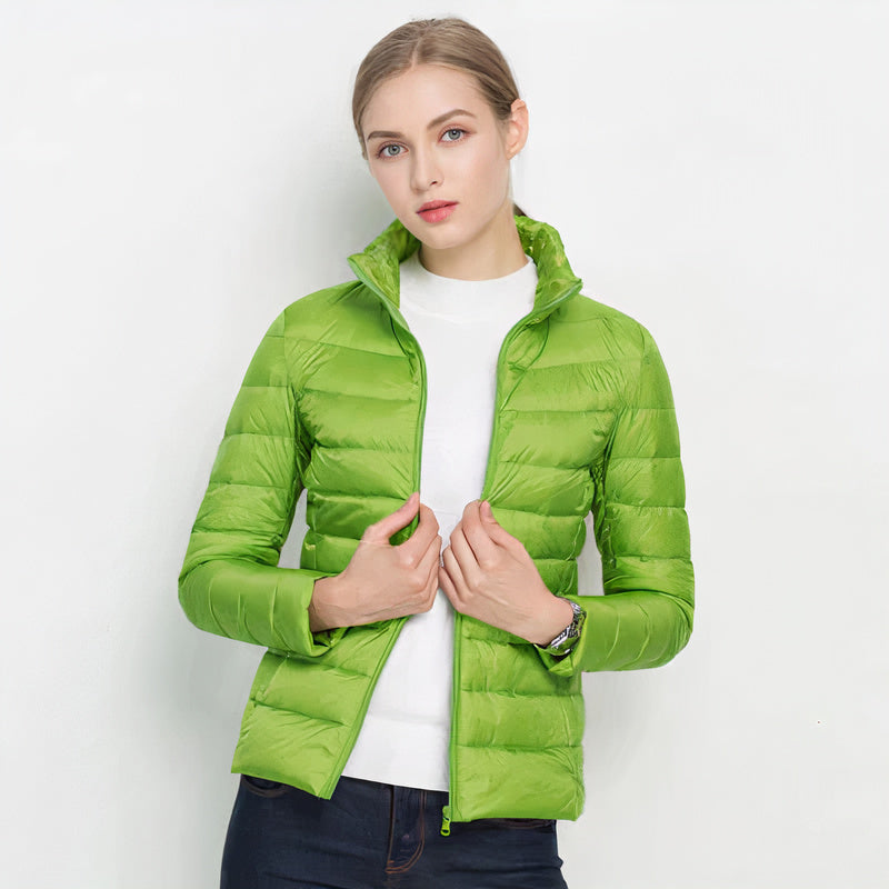 Veste Femme Légère Matelassée Col Haut Fermeture Zippée Et Poches Latérales