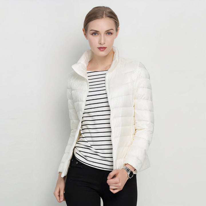 Veste Femme Légère Matelassée Col Haut Fermeture Zippée Et Poches Latérales