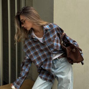 Chemise à Carreaux Oversize Femme – Flanelle  Coton à Manches Longues